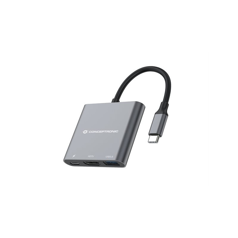Adaptateur USB-C vers HDMI, USB 3.0 et USB-C PD – 15 cm, mâle/femelle