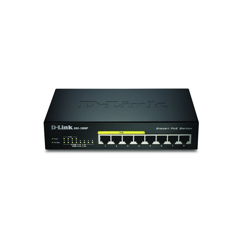 Commutateur D-Link DGS-1008P – 8 ports Gigabit, PoE 4 ports, 68 W, non administrable