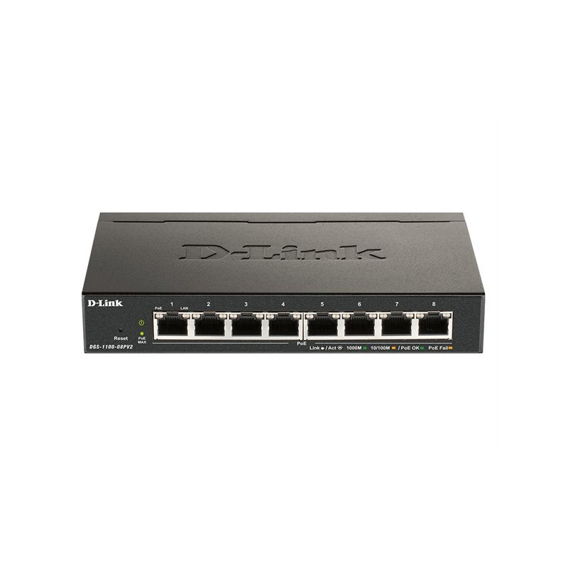 Commutateur réseau D-Link DGS-1100-08PV2 – 8 ports Gigabit, PoE 64 W, administrable