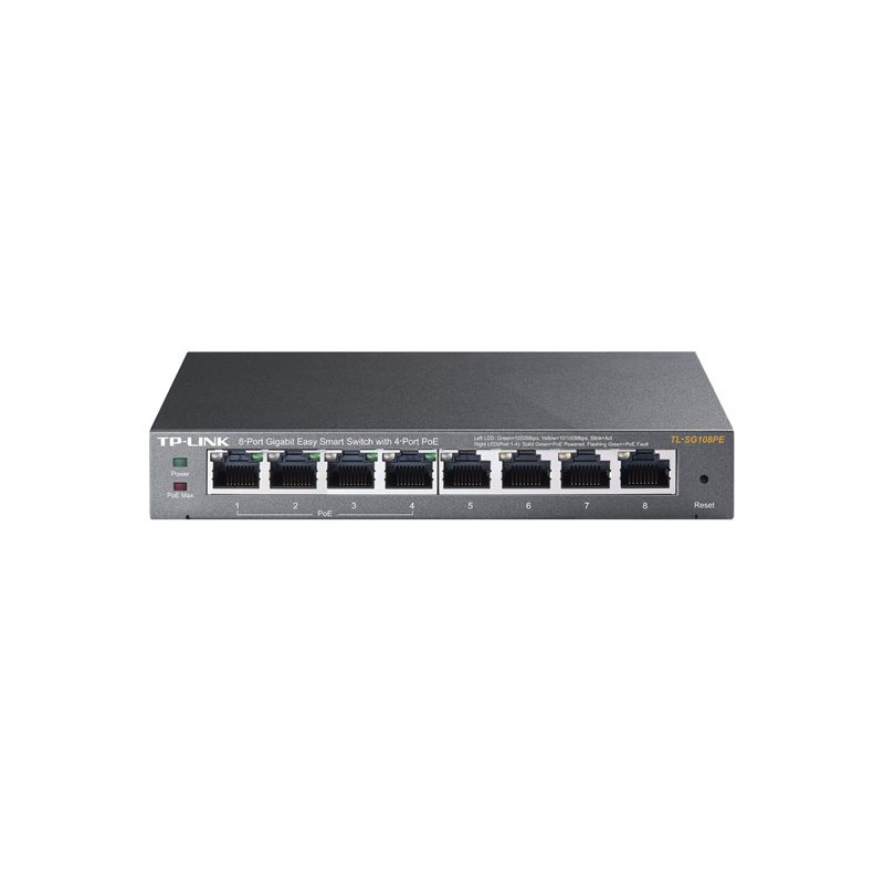 Commutateur réseau TP-Link TL-SG108PE – 8 ports Gigabit, 4 PoE+ (64 W), administrable