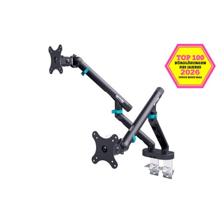 Support double écran Digitus Design – 2 x 35 pouces, 2 x 10 kg, ressort mécanique, noir