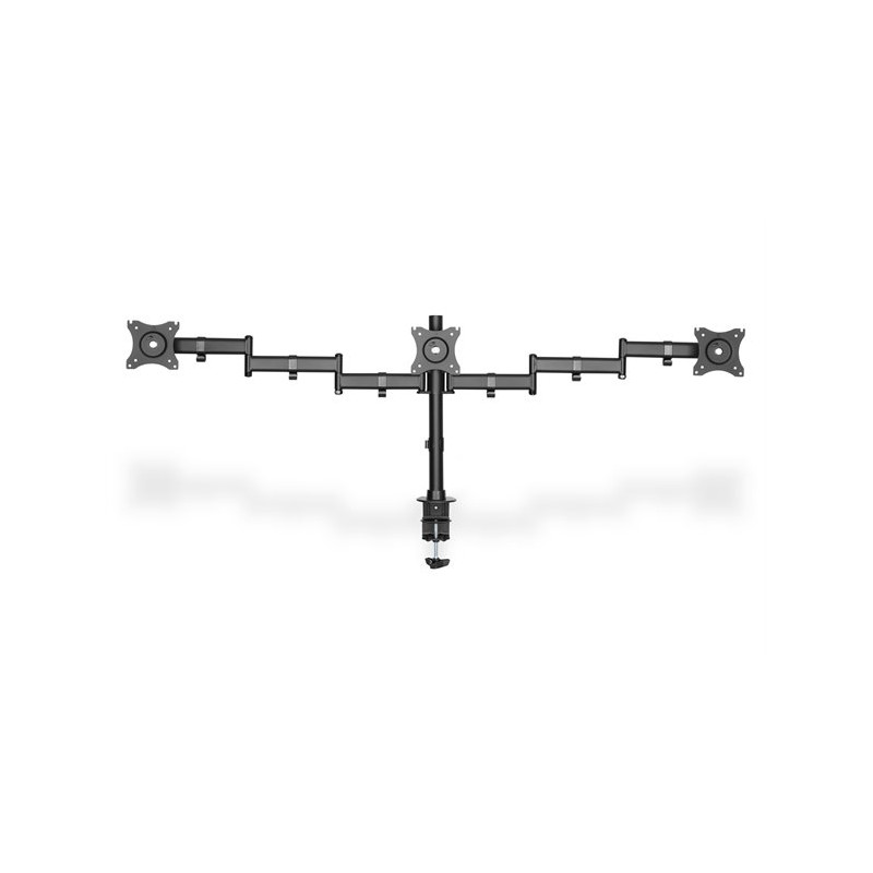 Support triple écran Digitus – 3 x 15 à 27 pouces, 3 x 8 kg, fixation par pince, noir