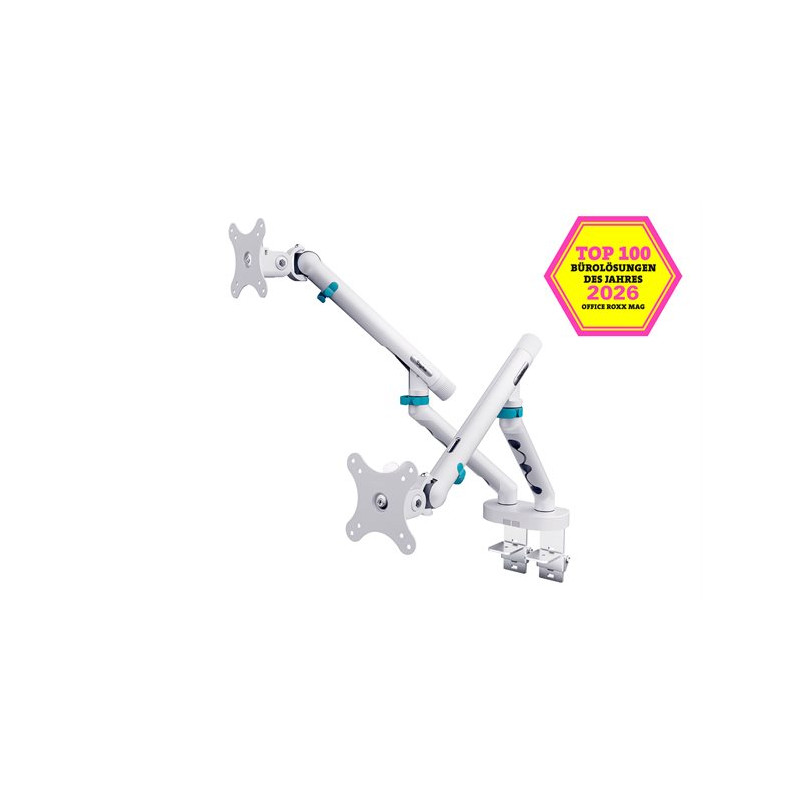 Support double écran Digitus Design – 2 x 35 pouces, 2 x 10 kg, ressort mécanique, blanc