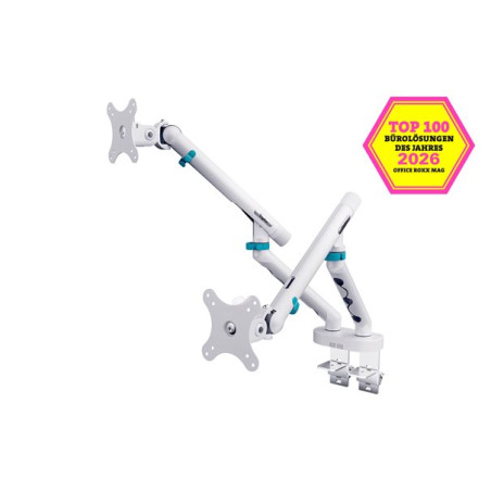 Support double écran Digitus Design – 2 x 35 pouces, 2 x 10 kg, ressort mécanique, blanc