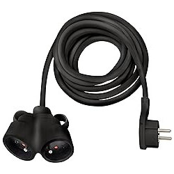 Rallonge électrique , fiche plate, 2 prises, 3G1.5, noir, 5 m