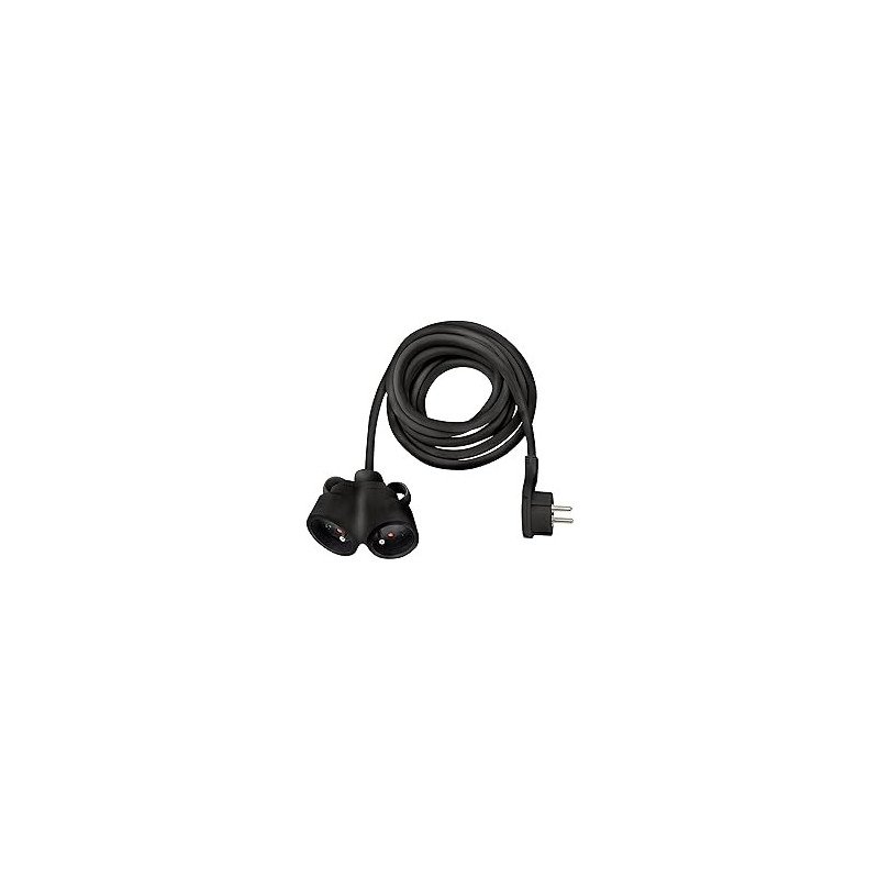 Rallonge électrique , fiche plate, 2 prises, 3G1.5, noir, 5 m