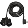 Rallonge électrique , fiche plate, 2 prises, 3G1.5, noir, 5 m