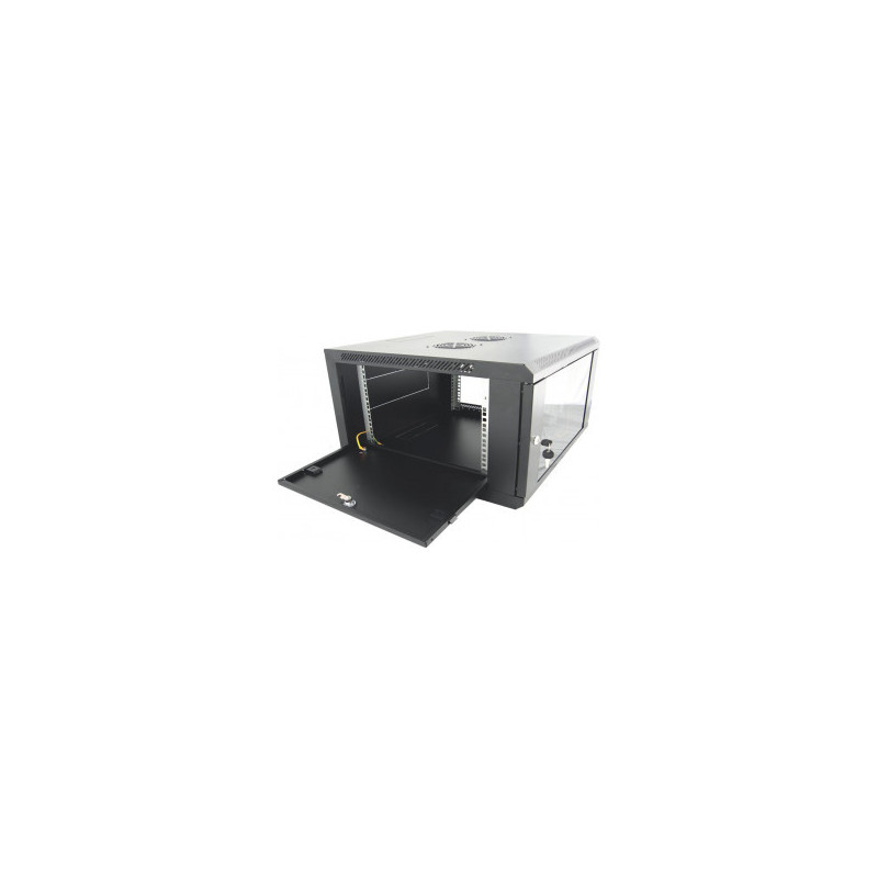 Baie 19", 9U, P60, 4 montants, porte verre Securit avec clef